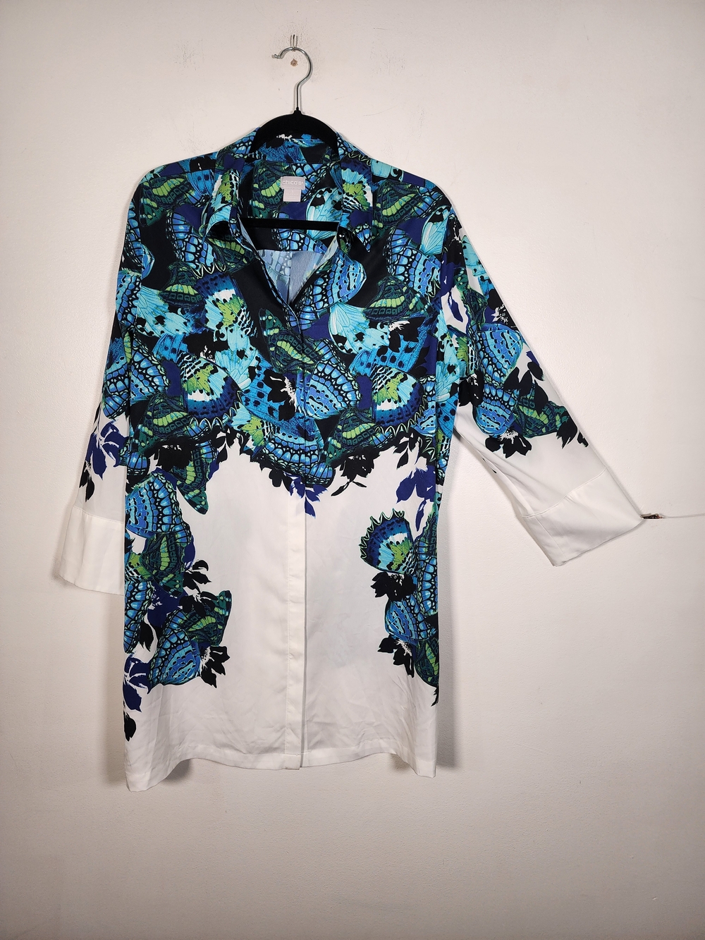 Chico's Blue, Teal and Green Abstract Print Top